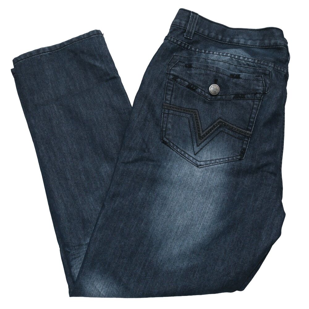 Jeanetix Mens Jeans Tall‎ 40x32 Dark Blue Distressed 25Denim Cotton Blend